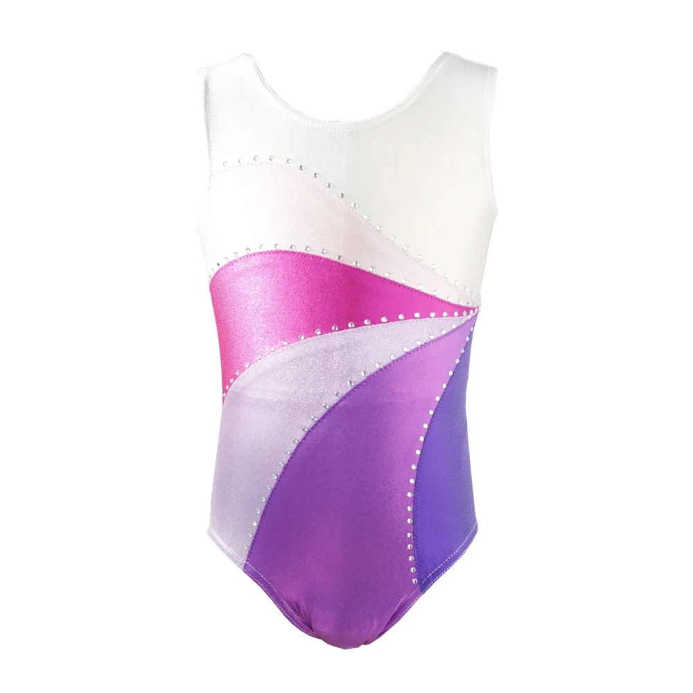 

NT17066 Rainbow with Rhinestone Sleeveless Girls Gymnastics Leotards.Metallic Foil Fabric Gymnastics Leotads for Kids Child