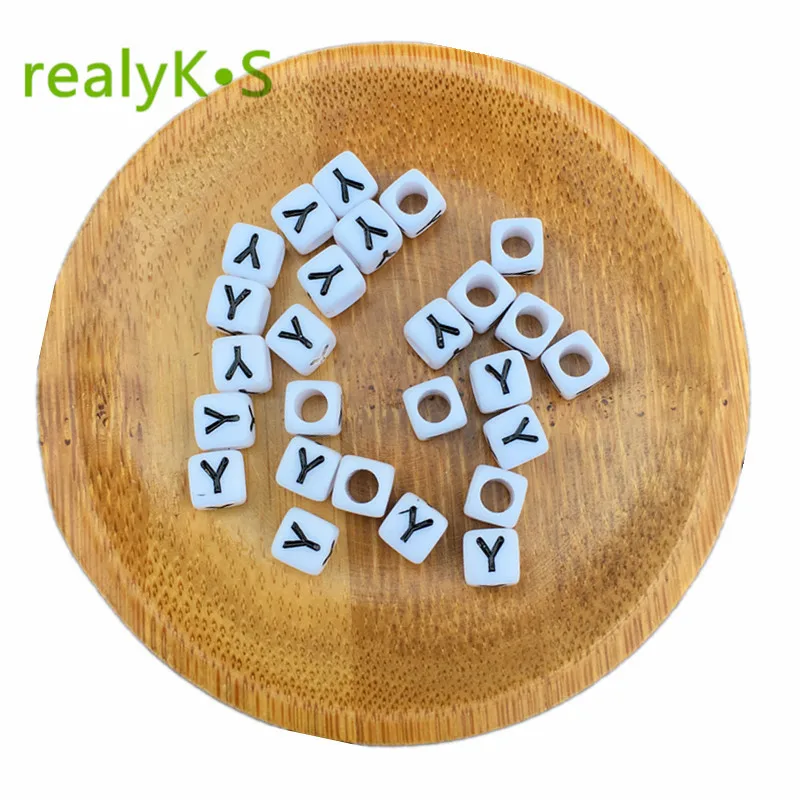

Free Shipping 500 1000 2600pcs 6*6MM Square Alphabet Acrylic Beads Big Hole Black Single Initial Y Printed White Letter Beads