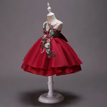 

Retail Drop Ship Dress 3D Flower Applique Sleeveless Girl Wedding Dress Children Girls Birthday Party Dress Ball Gown Mesh Dress