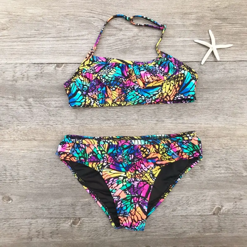 

Children Two Piece Swimmsuit Baby Beach Swimsuit Girls Leopard butterfly Swimwear Spandex Made Kids Swimwear for Girls Bikinis