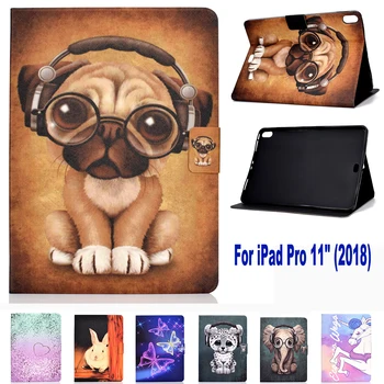 

Stand Flip Case For iPad Pro 11" (2018) Smart Cover Funda For New iPad Pro 11 inch 2018 PU Leather Dog Elephant Cat Owl Pattern