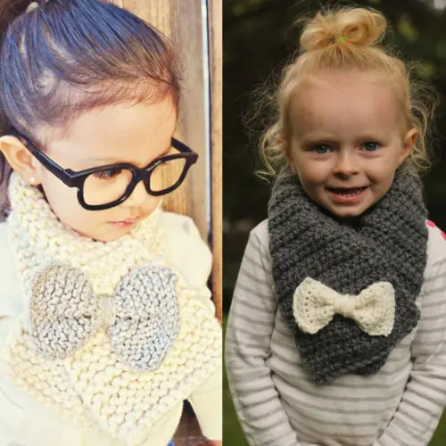 Новейший зимний шарф для малышей теплый модный вязаный шерстяной детский бантик Принцесса Шарф для девочки милый