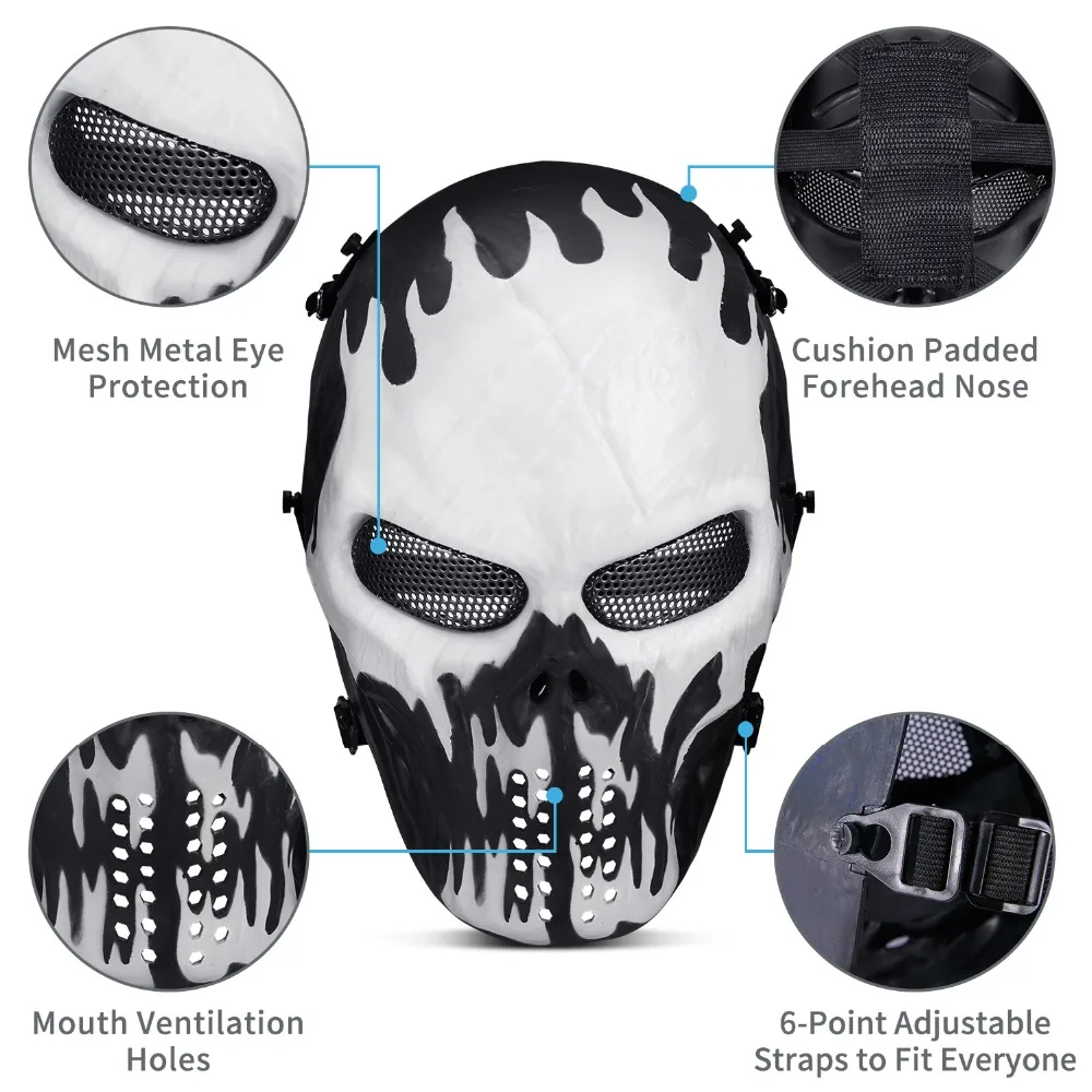 SKL Full Face Protection Airsoft Mask for Sport Hunting CS Game Halloween Party Skull Mask Mesh Eye Safety Protection Mask SKL Full Face Protection Airsoft Mask for Sport Hunting CS Game Halloween Party Skull Mask Mesh Eye Safety Protection Mask