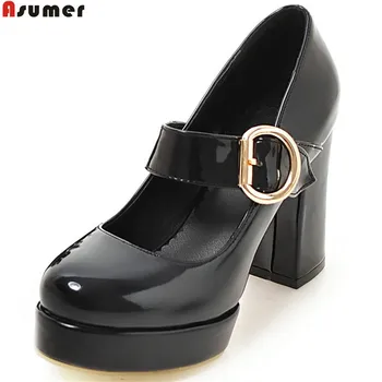 

Asumer plus size 33-48 spring autumn single shoes round toe buckle women pumps platform square heel casual high heels shoes