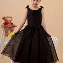 Новые черные платья трапециевидной формы без рукавов из органзы длиной до щиколотки с милыми цветами для девочек цветы ручной работы свадебные платья для девочек