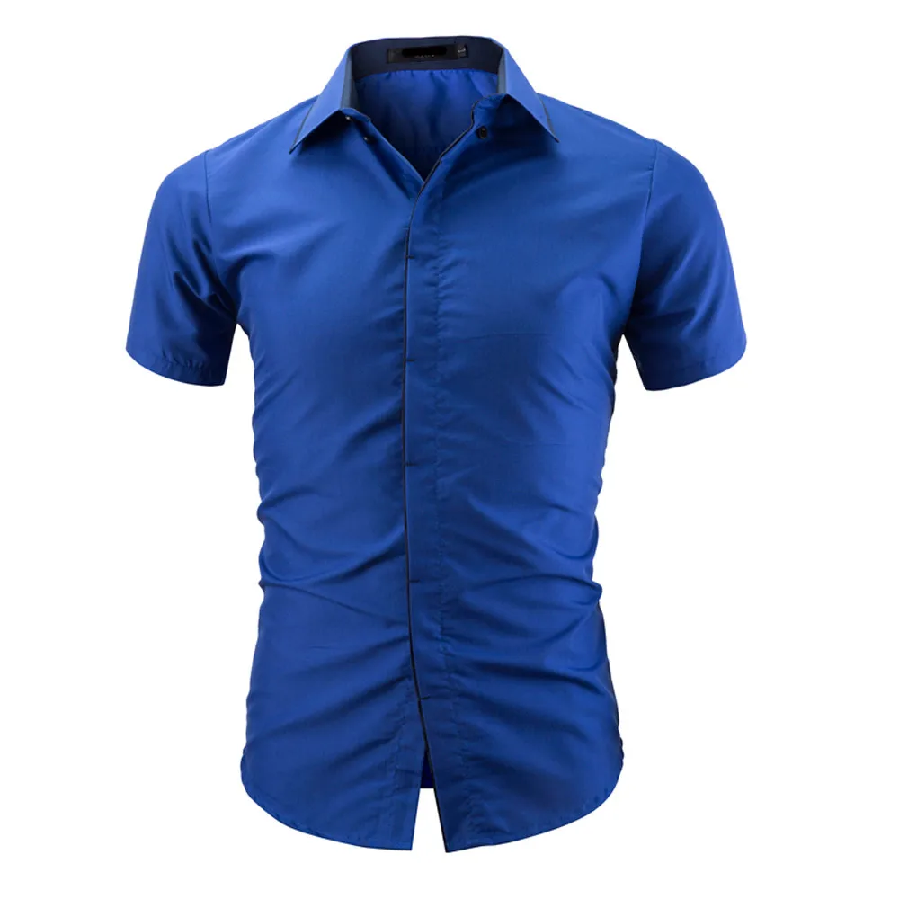 MUQGEW приталенная Мужская рубашка мода camisa masculina Для мужчин рубашка большого размера модная сплошной цвет мужской Повседневное футболка с коротким рукавом# Y4