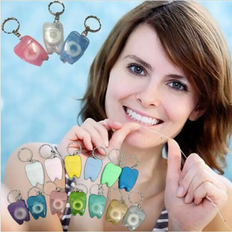 

50pcs 15M Micro wax teeth shape Dental Flosser key chain Interdental Brush Teeth Stick Toothpicks Floss Pick Oral Hygiene wire