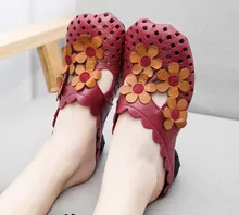 2016 limited sale pu rubber female shoes genuine slippers covering toe cap national trend flower sandals solid summer slipper