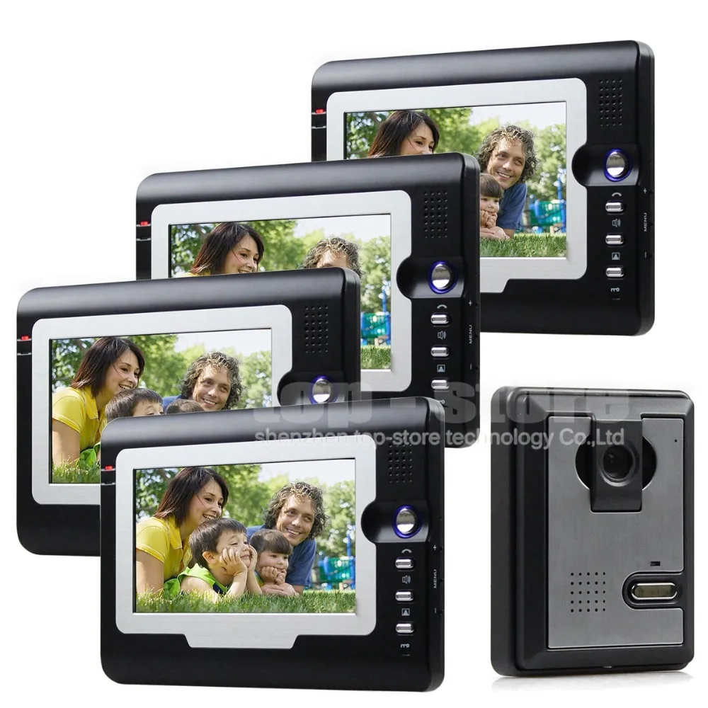

DIYSECUR 7 inch Video Door Phone Visual Intercom Doorbell Hand Free IR Night Vision 1 Camera 4 Monitor For Home Security
