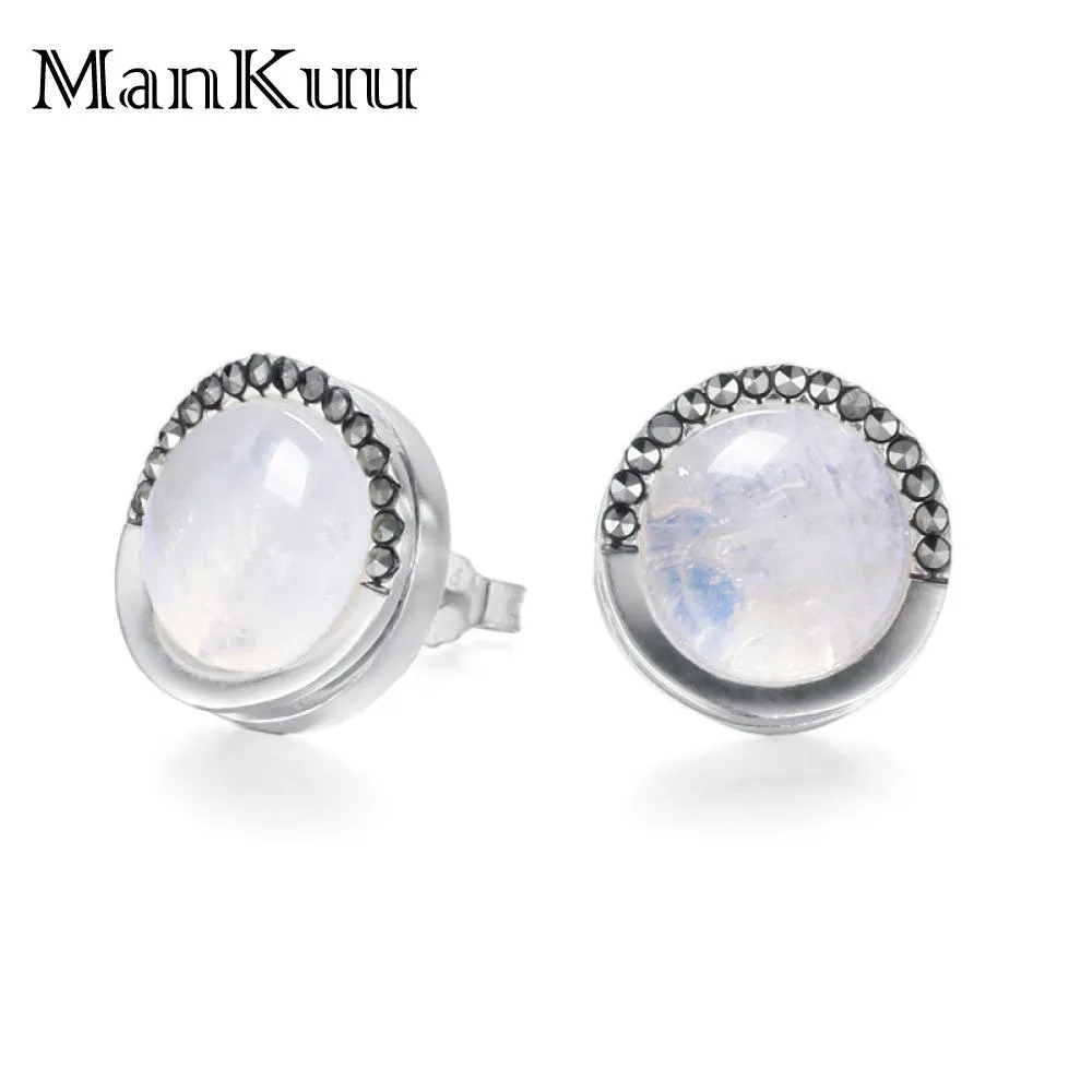 AAA+ Lapis Lazuli/Turquoise/Moonstone Stud Earrings 925 Sterling Silver Luxury Natural Gemstone For Women | Украшения и