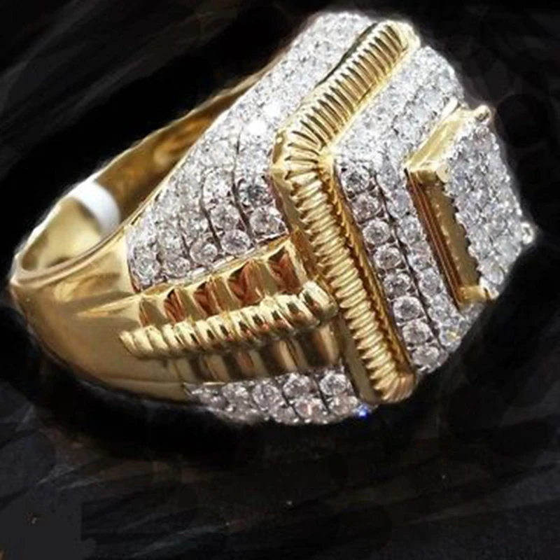 

Gold Color Puffed Marine Micro Paved CZ Stone Rings For Men Hip Hop Bling Bling Iced Out Geometry Ring Cool Male Jewelry Z4M168