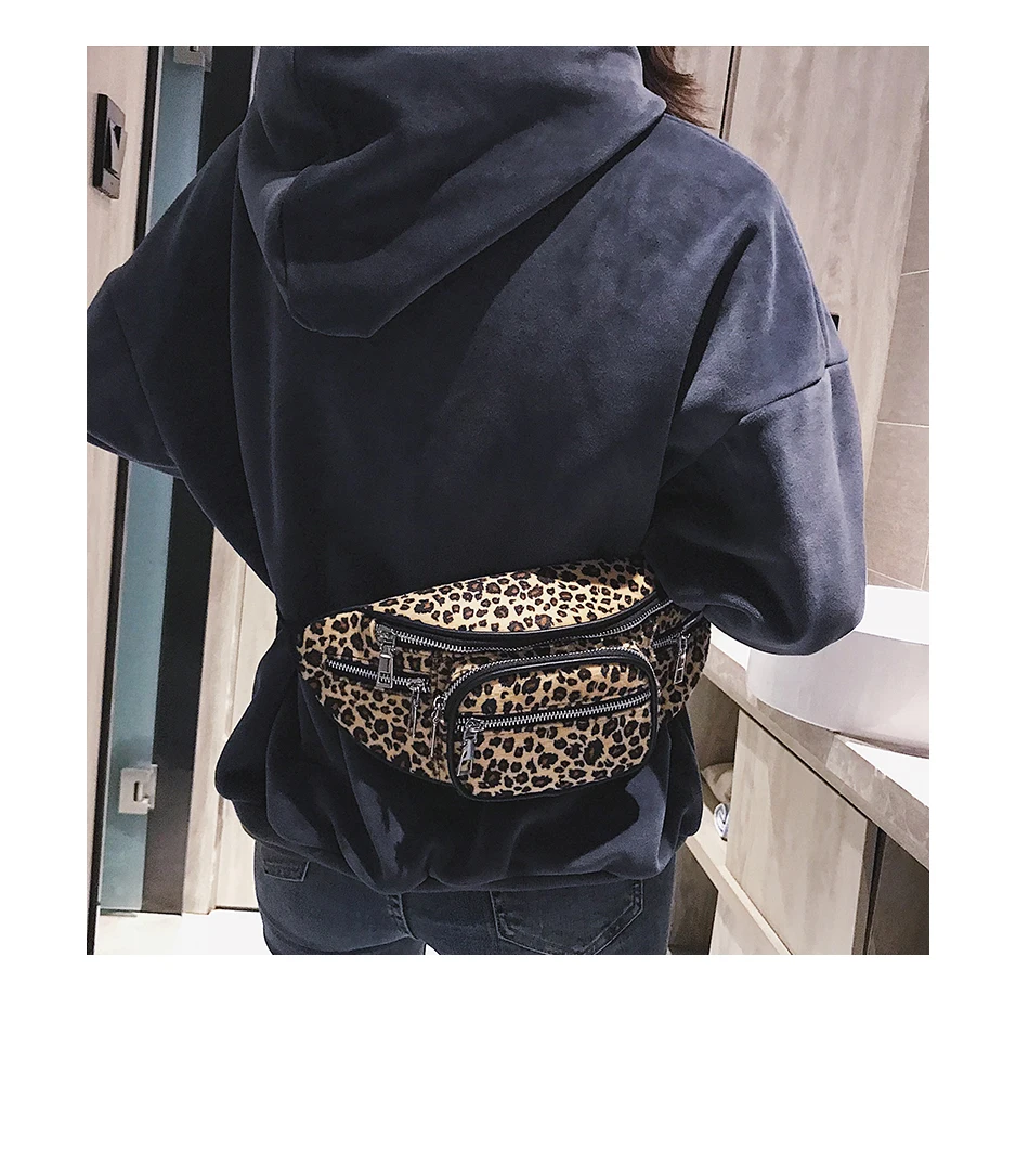 AIREEBAY леопарда замши поясная сумка женская мода зимний стиль Для женщин талии кожаный мешок цепи Bananka сумки молния груди Поясные сумки
