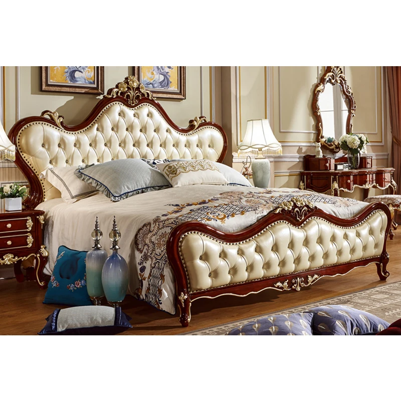 Европейские кожаные деревянные кровати модели большого размера 6035|king wood beds|bed