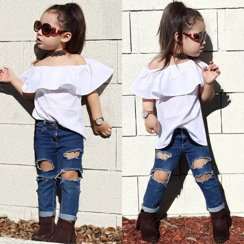 1 6T 2PCS 2018 Summer Newly Fashion Baby Girls Casual Clothes Set
