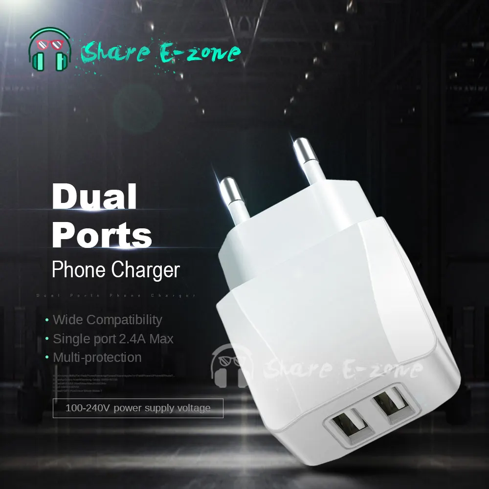 

Shareezone Mobile Phone EU Charger Dual USB Charger Plug Travel Wall Charger Adapter For iPhone iPad Samsung Xiaomi Chargers
