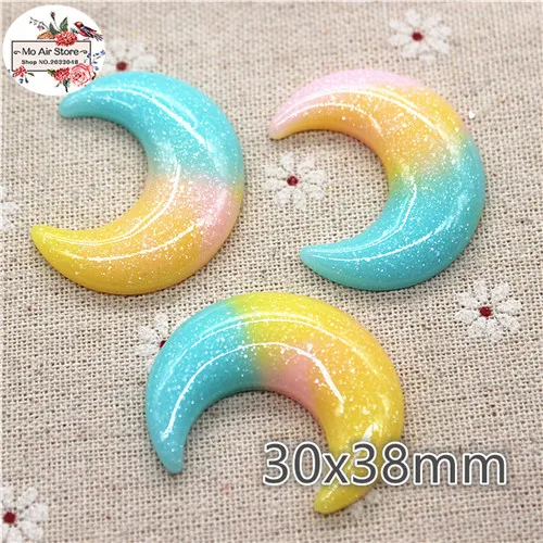 10pcs/20pcs star/unicorn/heart/Crescent Bright powder shiny Resin Flackback Cabochon Art Supply Decoration Charm Craft 