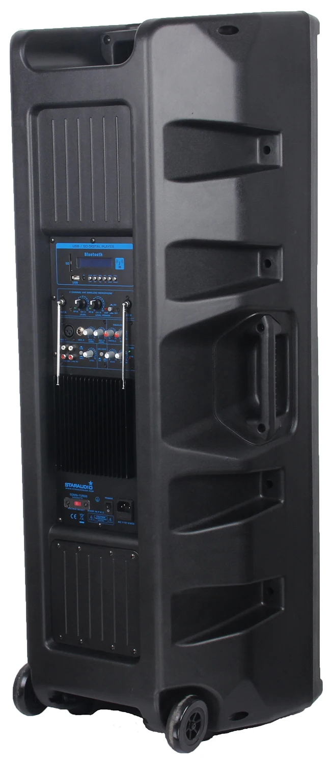 staraudio dual pro 5000W dual 15 powered pa stage speaker usb sd bluetooth led light 2ch vhf wireless microphone system