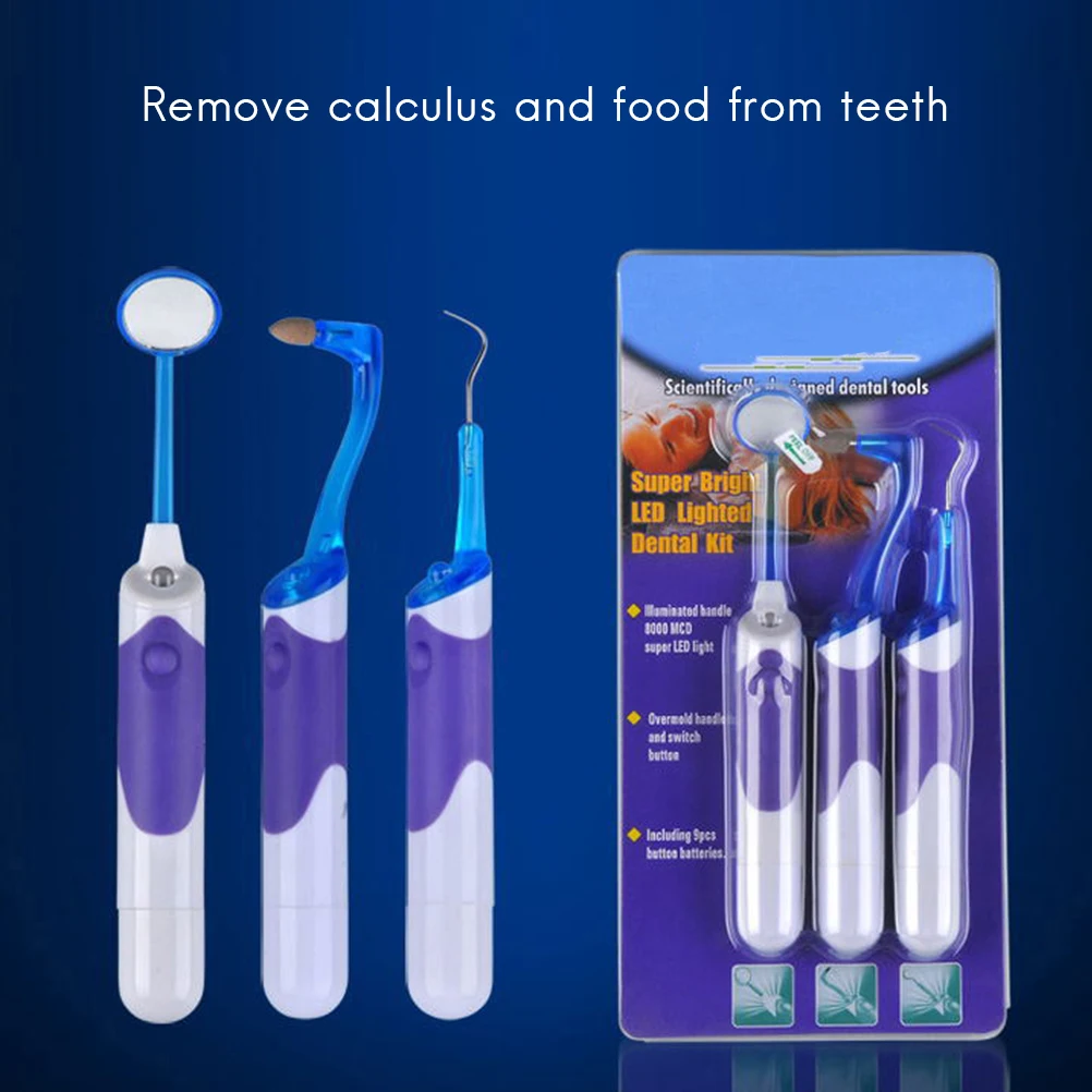 3 шт. набор для чистки зубов зубного налета для удаления зубных пятен приспособление для Тартара отбеливающий скребок для зубов светодиодный осветительный набор для орального зеркала