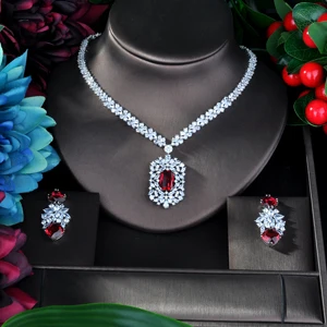 Модные красные AAA CZ Ювелирные наборы для женщин ожерелье набор Bijoux Femme аксессуары геометрический дизайн Ювелирные изделия Подарки N-946 - Окраска металла: platinum plated