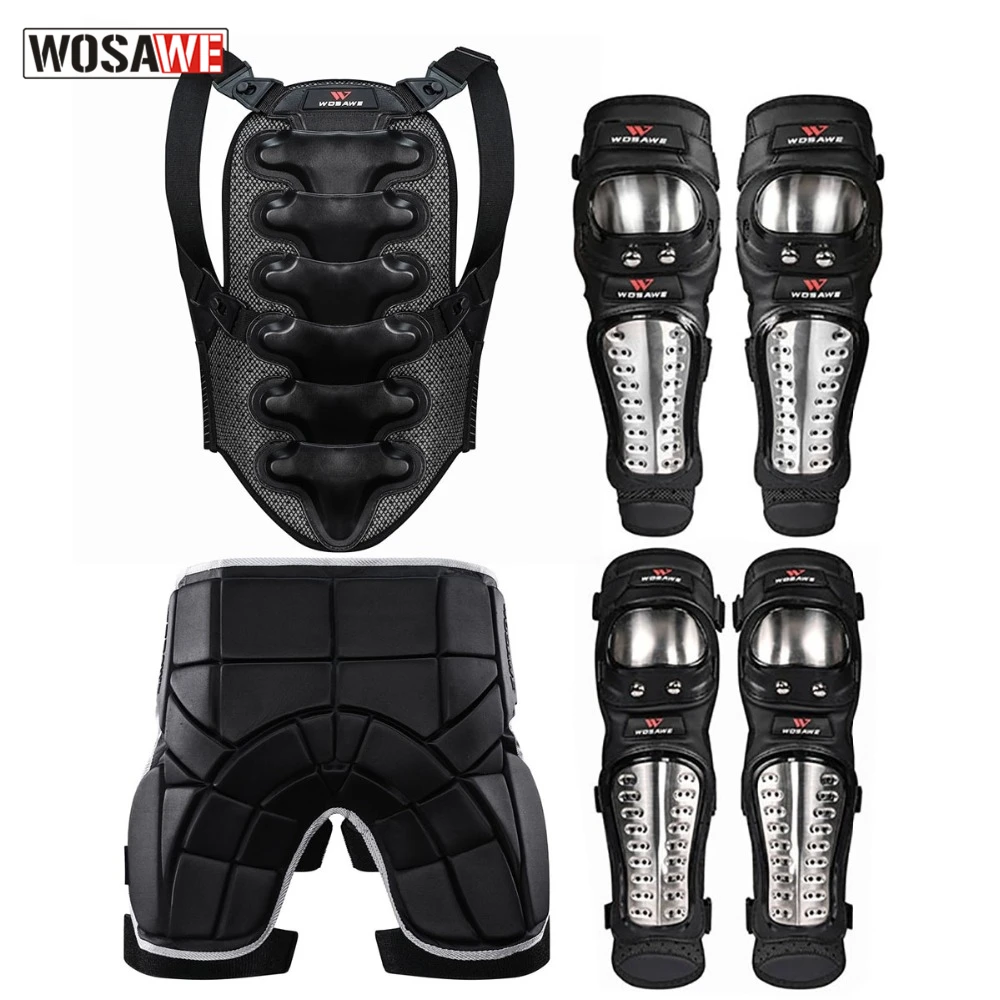 

WOSAWE Motorcycle Back Spine Support Hip Pad Ski Skateboard Off Road Metal Knee Pad Elbow Pad Racing Protective Gear Armor