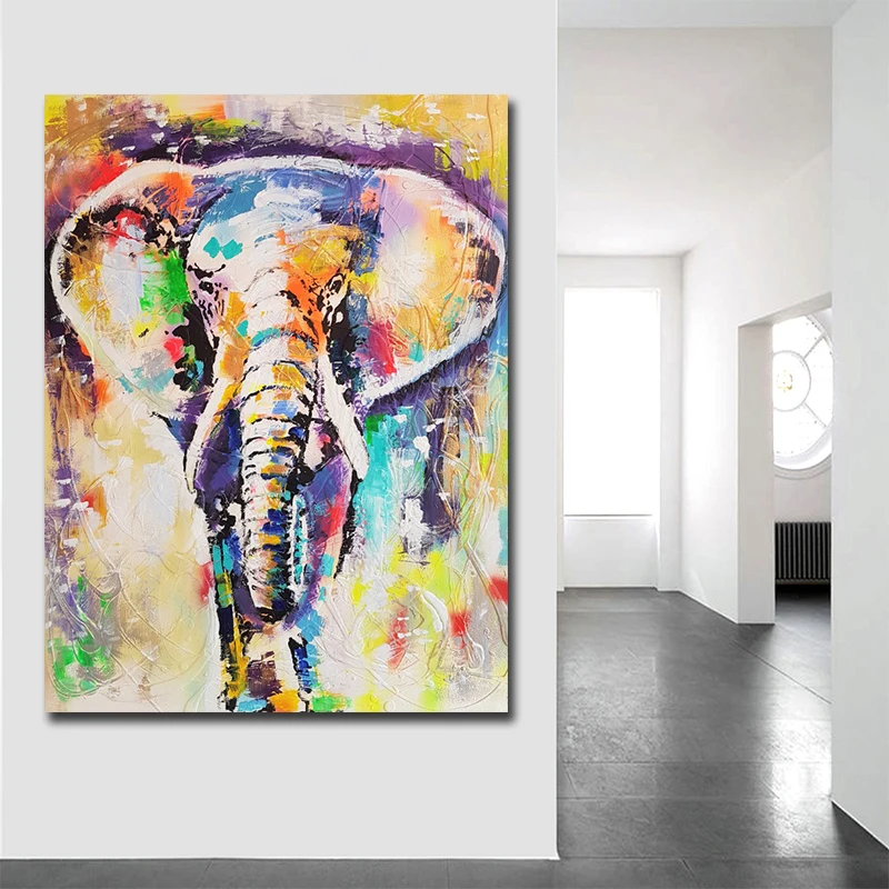 Modern Handpaint Elephant Oil Printed Canvas Paintings Posters Prints Kids room Wall Art Picture Cheap Home Decor no frame