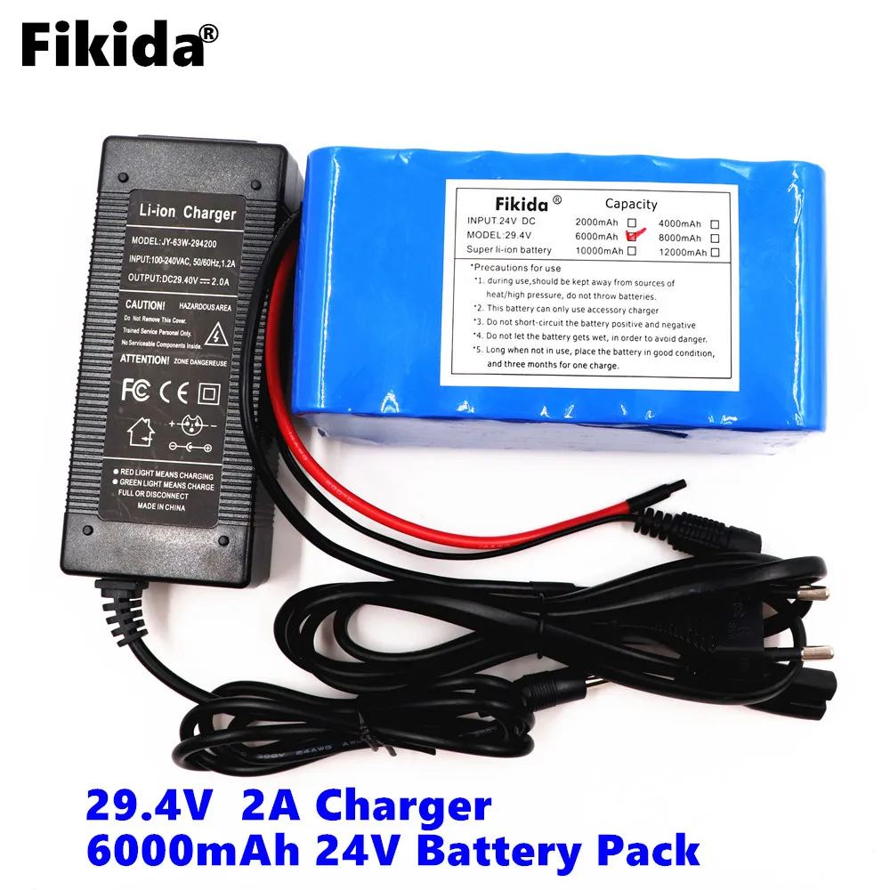 

Fikida Original 24V 6Ah 7S3P 18650 Lithium Ion Battery 29.4V 6000mAh For Electric Bicycle+29.4V
