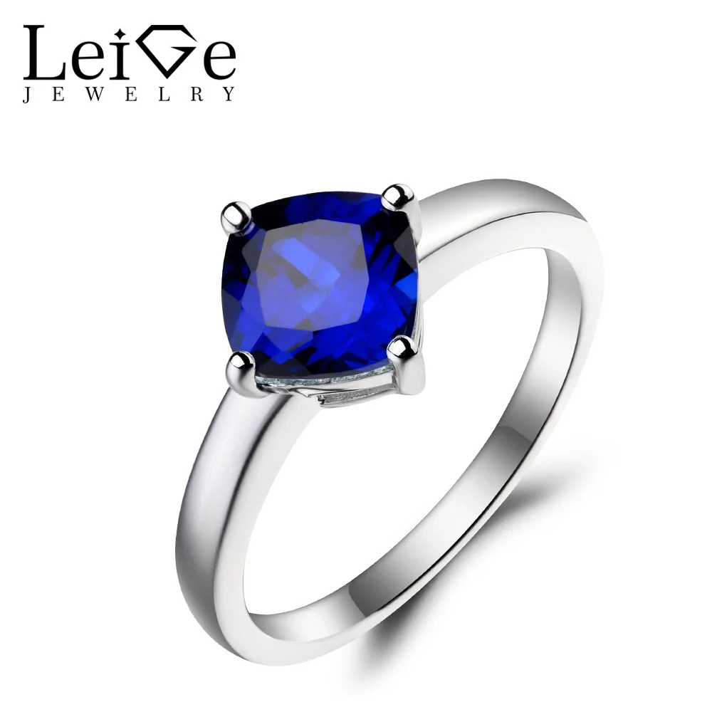 Blue Gemstone Sapphire Ring Halo Anniversary Ring Sterling Silver September Birthstone Oval Cut