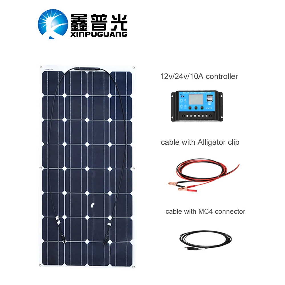 

XINPUGUANG 100w solar system flexible solar panel 100 watt 1 set solar controller and solar cable DIY kit for 12v battery