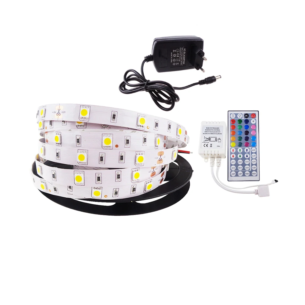

Led strip light 5050 SMD 30led/M 5M DC socket or 44key RGB controller with remote + 2A power supply DC12V flexible rope JM