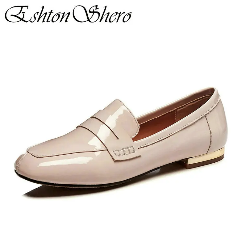 

EshtonShero Women's Shoes Flats Patent Leather Flat Heel Summer Slip On Flat Heel Round Toe Ladies Loafers Shoes Size 34-43
