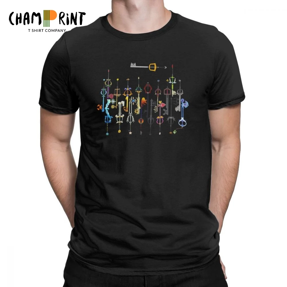 

Kingdom Hearts T Shirts Men Keyblades Sora Plus Size Tops Short Sleeve Funny T-Shirts Crewneck Cotton Tees