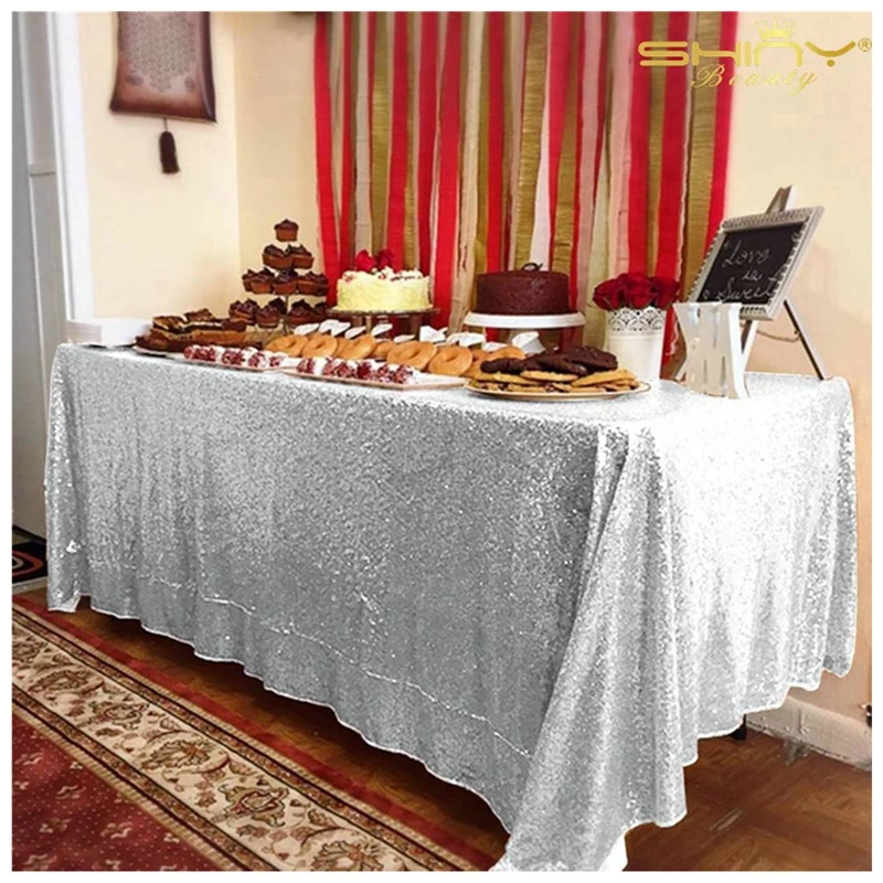 

ShinyBeauty 240cmx455cm Square Silver Sequin Tablecloth,Sparkling Sequin Table,Tablecloth Perfert For Birthday-Y1956