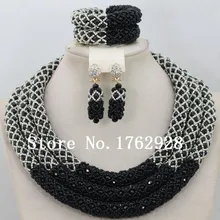Последние черные 3 ряда индийские женские Бижутерия Набор ручной работы Африканские хрустальные бусины ожерелье набор