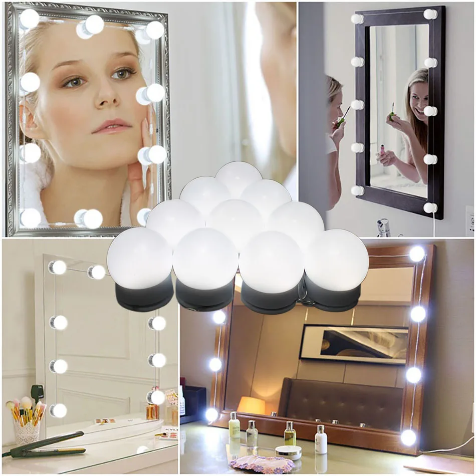 Светодиодный зеркальный светильник, голливудское зеркало для макияжа, светодиодный светильник для макияжа, пудра для макияжа, водостойкая лампа для ванной комнаты
