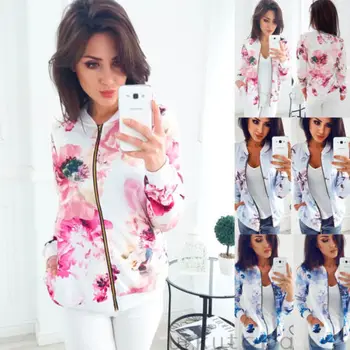 

Women Ladies Fashion Leather Jacket Coats Zip Up Floral Print Hoodie Casual Top Coat Outwear