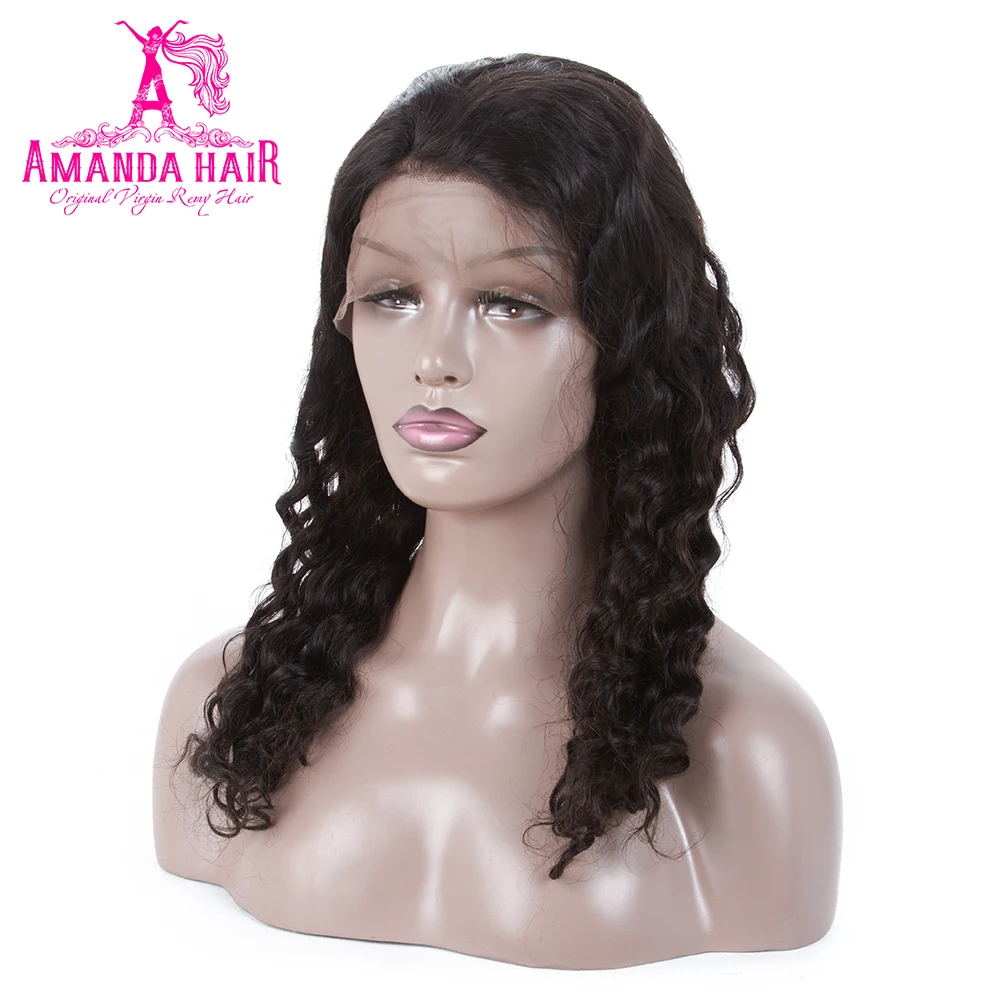 Аманда перуанский глубокая волна Волосы remy Синтетические волосы на кружеве парики предварительно сорвал натуральных волос 150% плотность