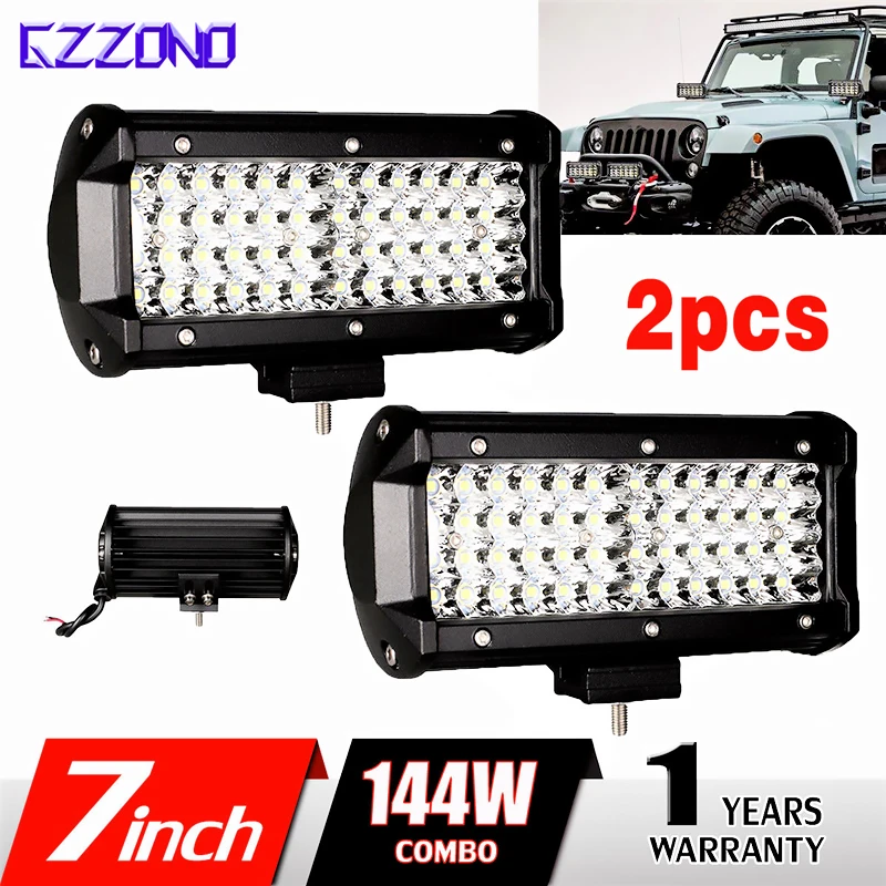 

2pcs 7" Inch Car Light 144W Auto LED Light Bar 12V24V Triple Row Combo Beam LED Work Light For Truck, SUV, ATV, 4x4, Offroad Car