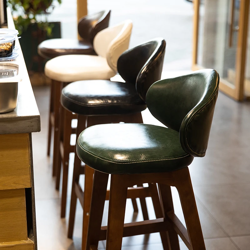 Modern Simple PU Bar Chair Household Multi-function Balcony High Stool with Backrest Wooden Stable Safe Front Desk Bar Stool