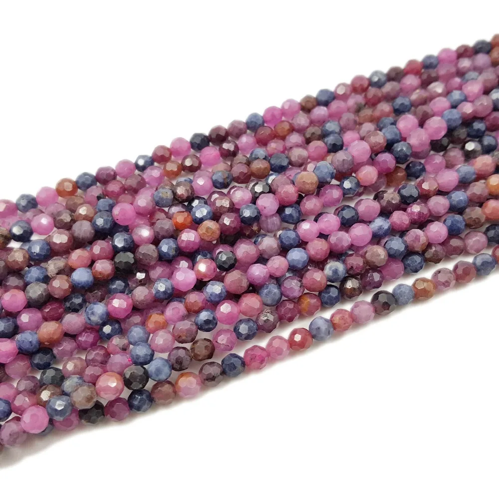 

Lii Ji New Arrival Natural Ruby Sapphire Round Shape Faceted beads 4mm DIY Jewelry Making Approx 39cm