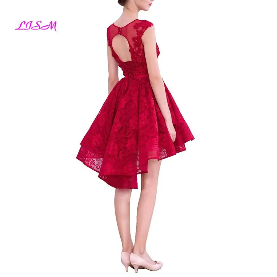 Short Hi Low Lace Cocktail Dresses for Graduation Scoop Cap Sleeves Knee-Length Prom Party Gowns Real Photo Vestido Coctel Corto Short Hi Low Lace Cocktail Dresses for Graduation Scoop Cap Sleeves Knee-Length Prom Party Gowns Real Photo Vestido Coctel Corto