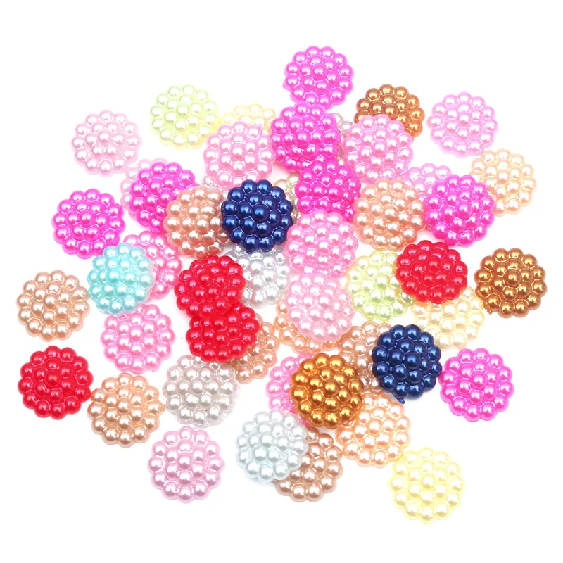 

200pcs Mixed Round Flower Pearl Crafts Christmas Decoration Flatback Cabochon Embellishment For Scrapbook DIY Accessoris
