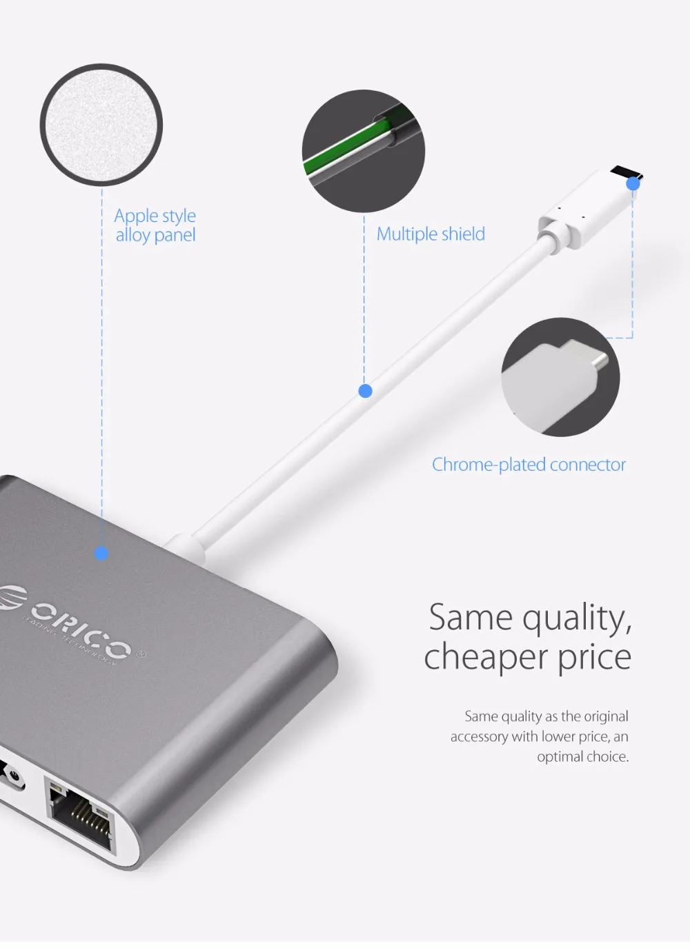 ORICO Aluminum Type-C to VGA/HDMI/RJ45/Type-C/Type-A Converter USB3.1 Gen1 with 2 USB3.0 Ports for Mac(RCNB)-06.WEBP