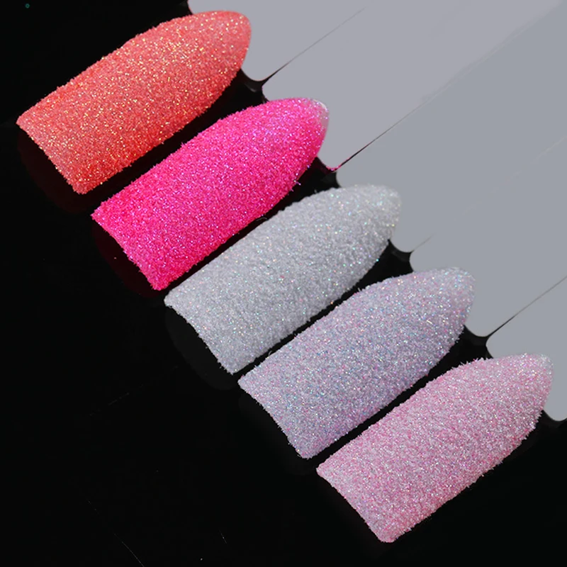 5 Boxes Holographic Nail Sugar Sandy Glitter Powder Set Summer Color Pigment Dust Manicure Nail Art