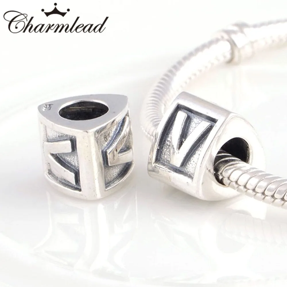 Charmlead Alphabet V Charms Authentic 925 Sterling Silver Beads DIY Fit
