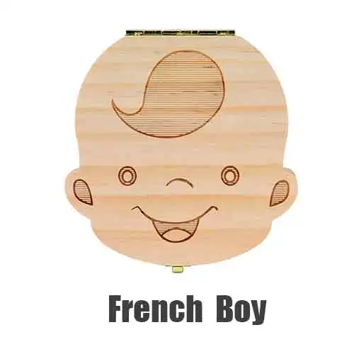 Детская коробка для зуба, португальский, турецкий, итальянский, греческий, английский, испанское дерево, коробка для хранения для ребенка, органайзер для детских зубов - Цвет: Boy French