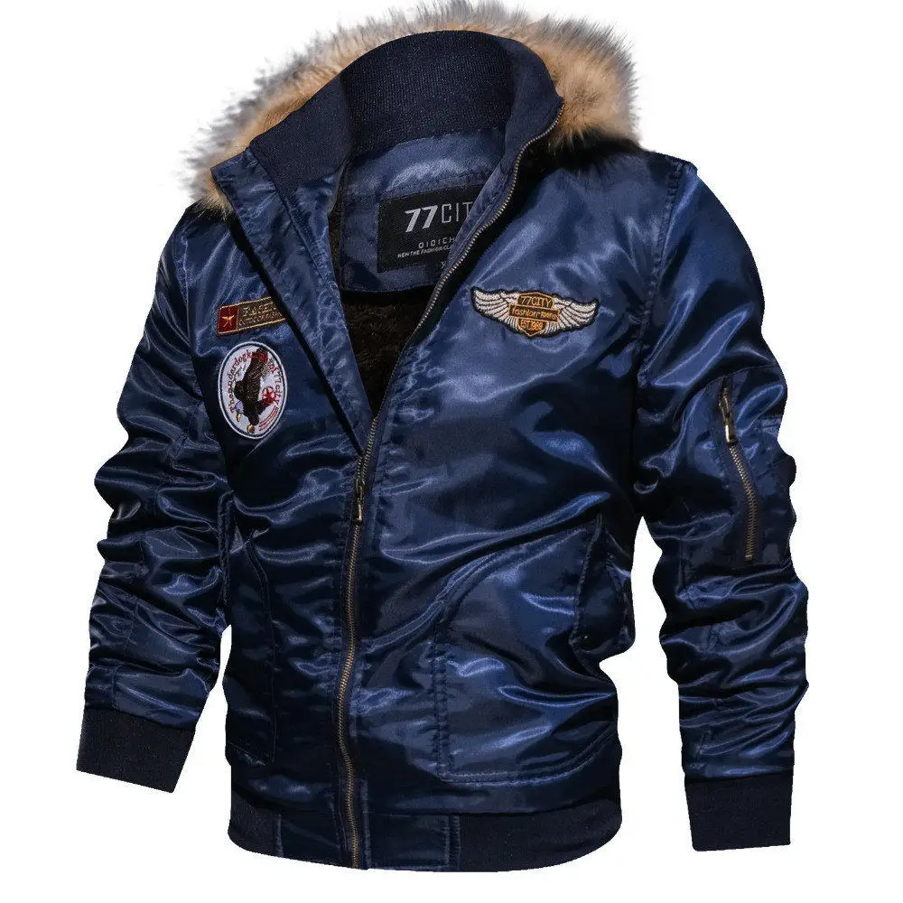 Riinr модная мужская куртка-бомбер в стиле хип-хоп с заплатками, приталенная куртка-бомбер для пилота, мужские куртки размера плюс 2XL - Цвет: blue