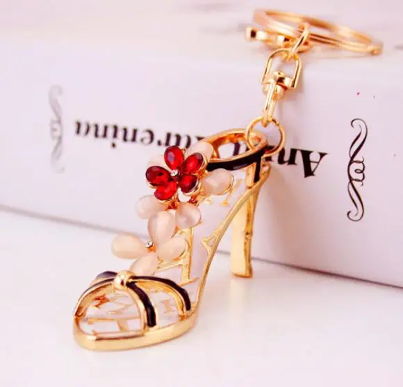 

High heels Red crystal flowers keychain - New Product Fancy Metal High Heel Shoe Model Keychain Keyring For Gift #1-17206