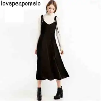 

2018 The New Lady Spring and Autumn V Collar Loose European and American Velvet Fashion Korean Dress S-2XL D65