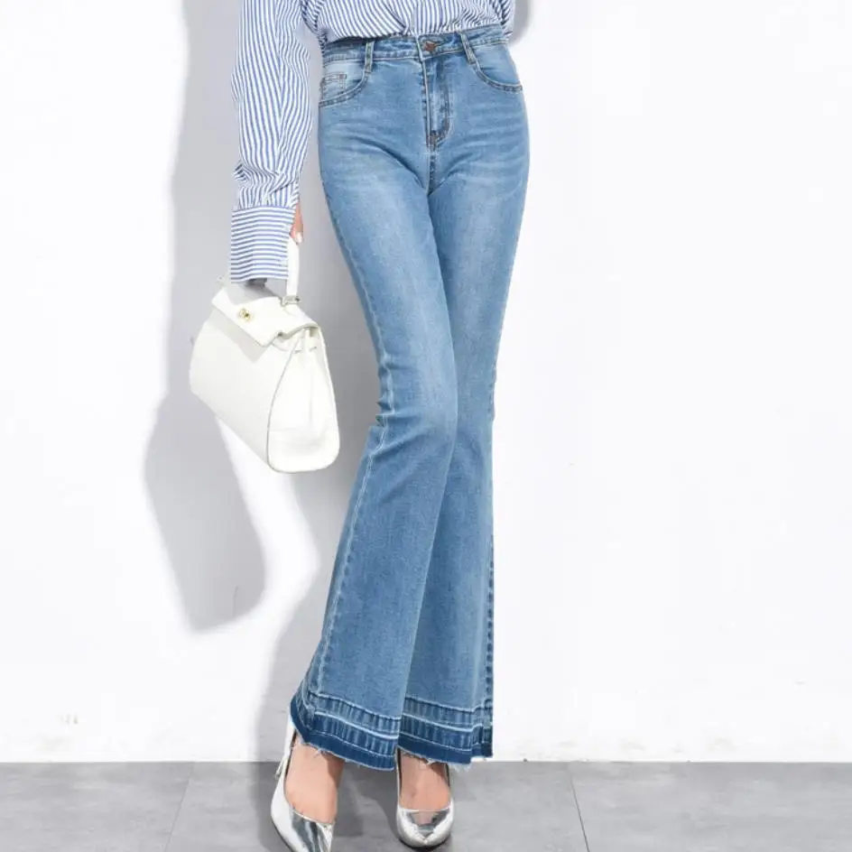 2019 spring autumn high waist elastic jeans skinny retro