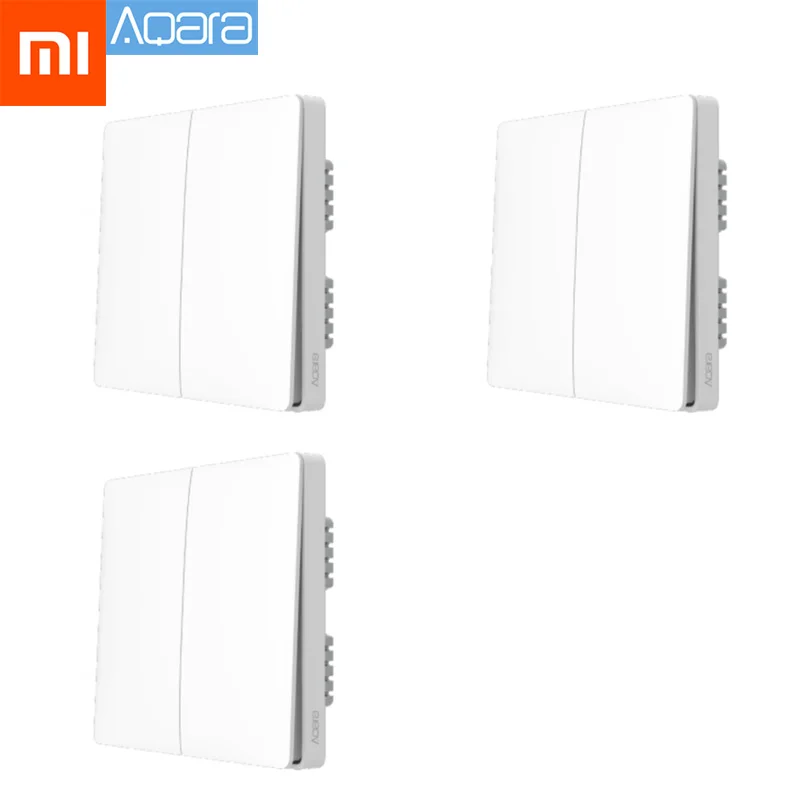 Настенный выключатель Xiaomi Aqara, умный светильник с управлением, версия ZigBee, беспроводное подключение, управление одним ключом, приложение, пульт дистанционного управления, комплект для умного дома - Цвет: Double Key 3 Pcs